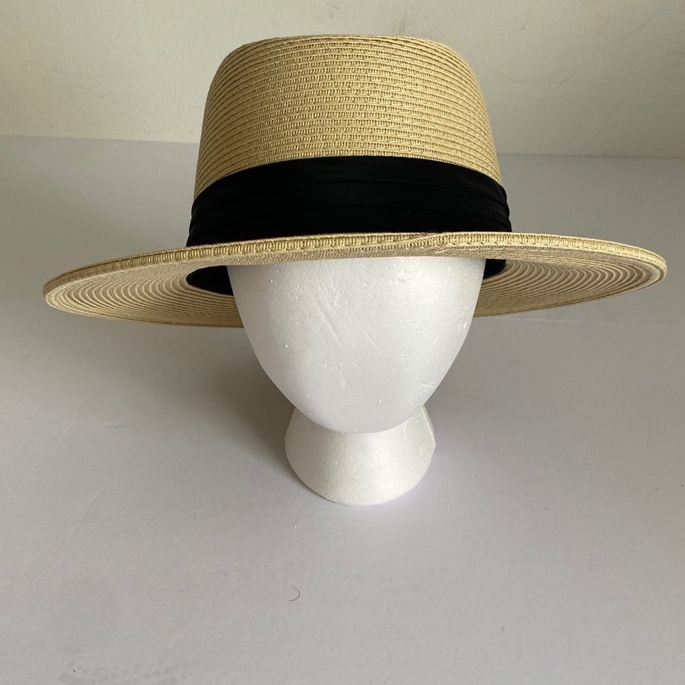 Straw Wide-Brim Panama Sun Hat with Black Band